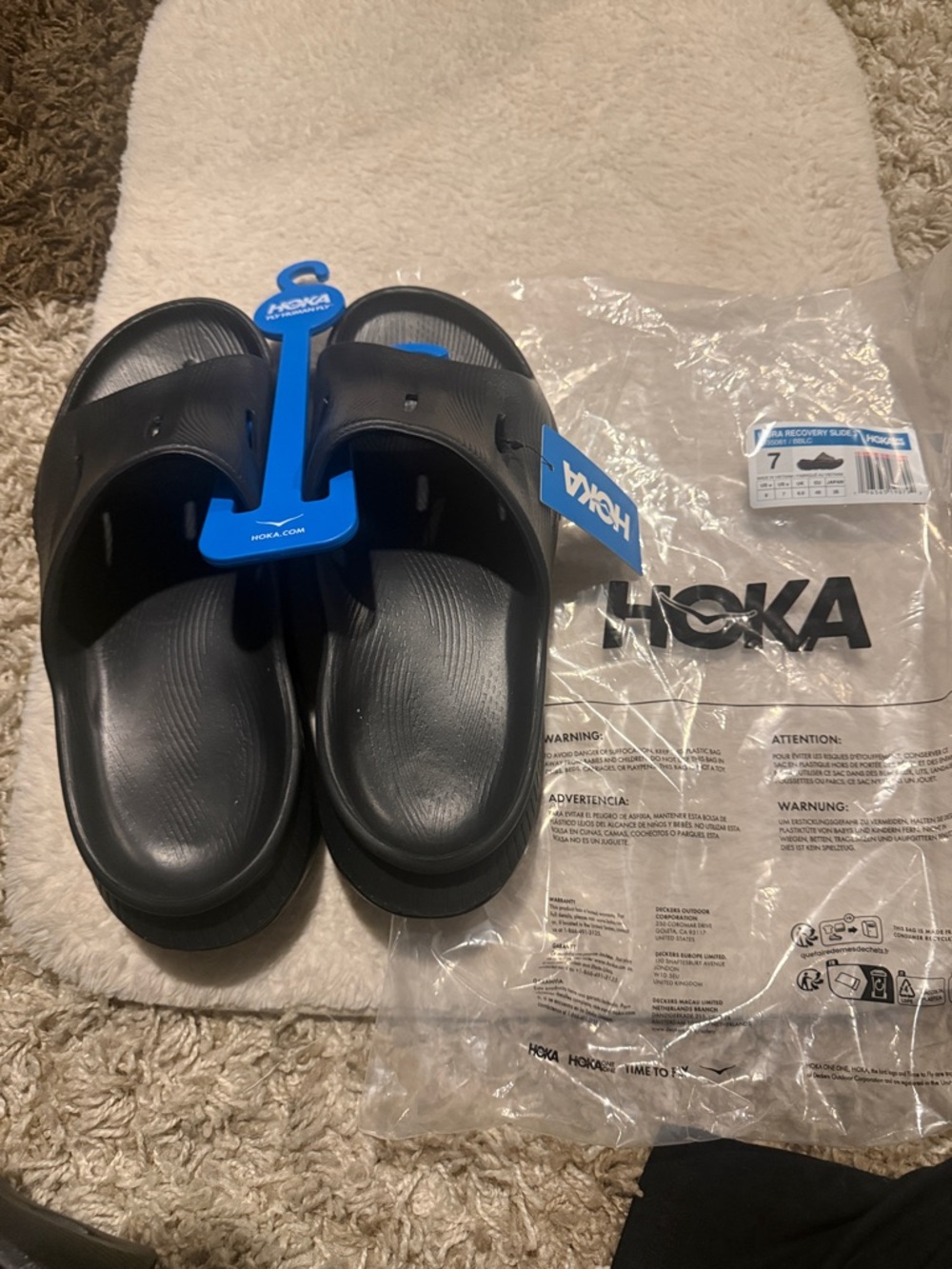 Hoka One One U Ora Recovery Slide 3 - Black with Blue Label  Uni Sex